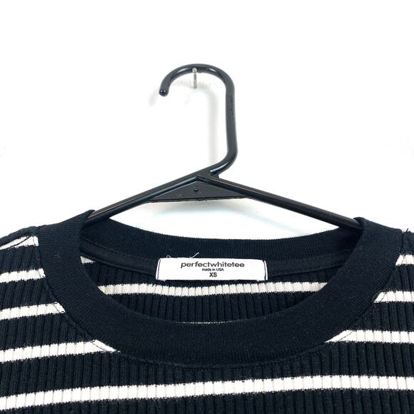 PerfectWhiteTee Clyde Ribbed Knit Long Sleeve Stripe Baby Tee Sweater Shirt XS - Picture 7 of 9